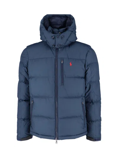 Polo Ralph Lauren Gorham Down Jacket In Navy Blue Fabric In Blue