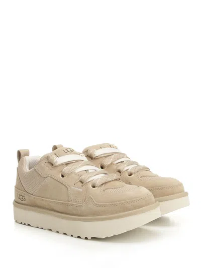Ugg Lo Lowmel Beige Sneakers With Mesh Inserts And Logo On The Side In Suede Man In Animal Print