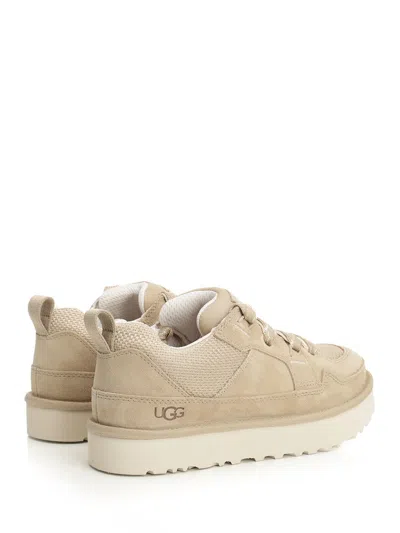 Ugg Lo Lowmel Beige Sneakers With Mesh Inserts And Logo On The Side In Suede Man In Animal Print
