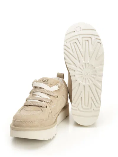 Ugg Lo Lowmel Beige Sneakers With Mesh Inserts And Logo On The Side In Suede Man In Animal Print