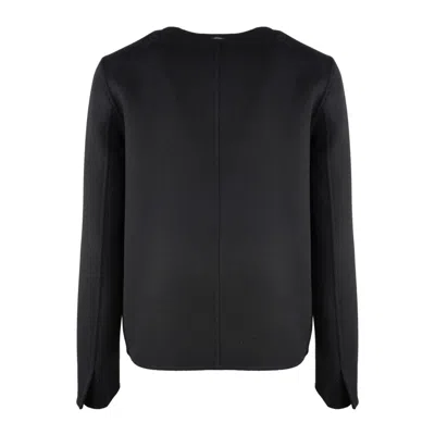 Max Mara Black Virgin Wool Jacket With Round Neck And Patch Pockets In Black