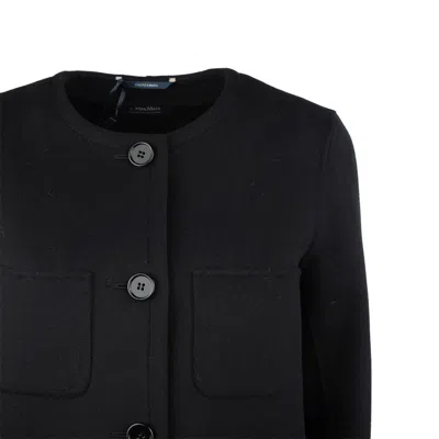 Max Mara Black Virgin Wool Jacket With Round Neck And Patch Pockets In Black