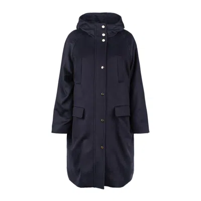 Max Mara Blue Wool Drap Long Parka In Blue