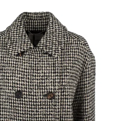 Max Mara Pied De Poule Patterned Wool And Alpaca Trench Coat In Gray