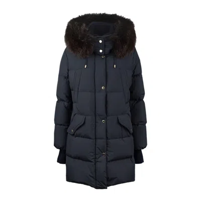 Moorer Boudin Quilted Down Parka With Fox Fur Collar In Blue