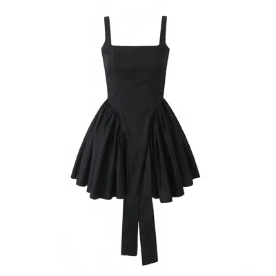 Yvonne & Love Ladies Plain Ruched Bow Back Mini Dress In Black In Black