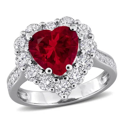 Mimi & Max Lab-grown Diamond Halo And Created Gemstone Ring In Red