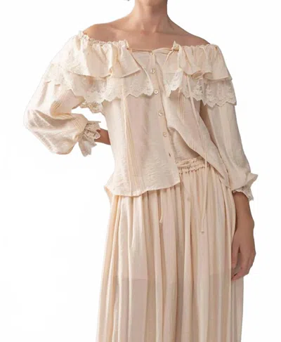 Urban Daizy Off Shoulder Boho Lace Blouse In Ivory In Gold
