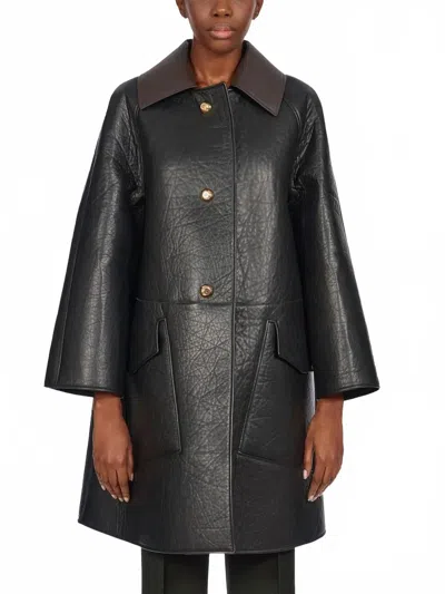 Ferragamo Textured Nappa Leather Coat In Black In Multi