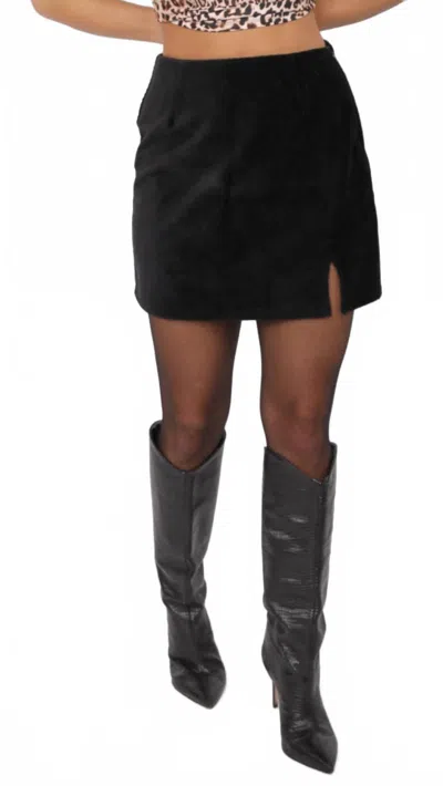 Sadie & Sage Corduroy Mini Skirt With Front Slit In Black In Black