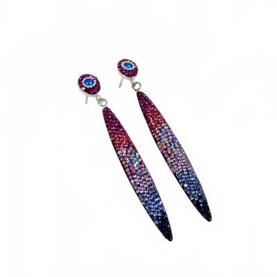 Mosaic Women's Long Drop Stud Earrings In Bugumbilia In Multi