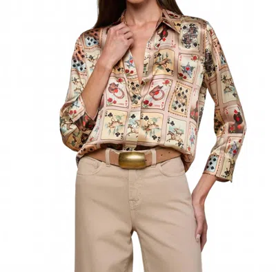 L'agence Dani Silk Blouse In Tan Multi Western Cards In Multi