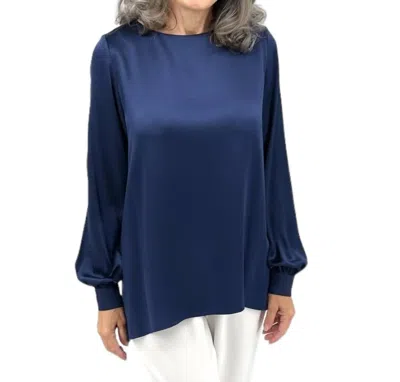 Emmelle Satin Tunic With Silk Cuffs In Marine In Blue