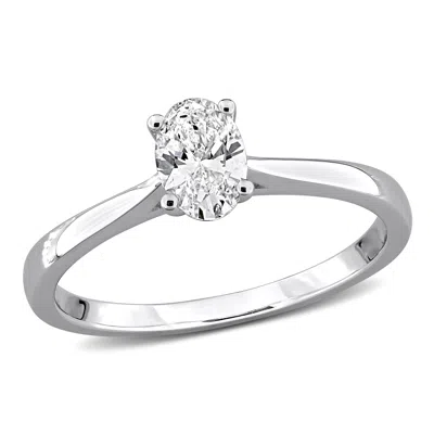 Mimi & Max 1/2ct Tw Oval-cut Lab-grown Diamond Solitaire Engagement Ring With Accents Sterling Silver In White