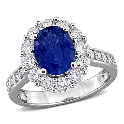 Mimi & Max Lab-grown Diamond Halo And Created Gemstone Ring In Blue