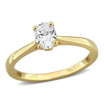 Mimi & Max 1/2ct Tw Oval-cut Lab-grown Diamond Solitaire Engagement Ring With Accents Sterling Silver In Gold