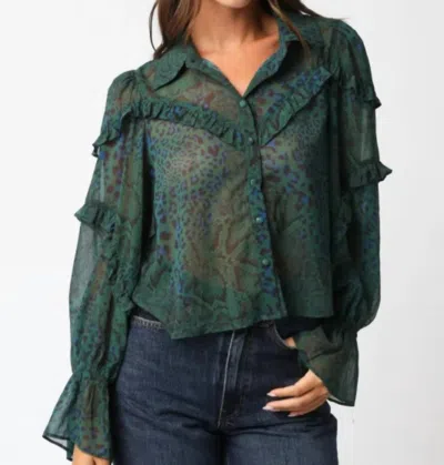 Olivaceous Zaria Ruffle Sheer Blouse In Green In Green