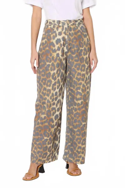 Berenice Monaco Leopard Print Wide Leg Jean In Brown In Brown