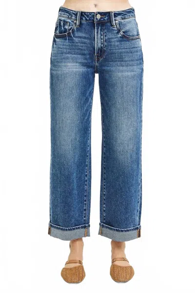 Risen Mid Rise Ankle Boyfriend Jeans In Blue In Blue