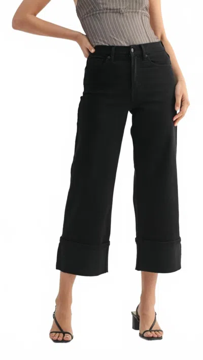 Jbd Mid Rise Petite Cuffed Slim Wide Jeans In Jet Black In Black