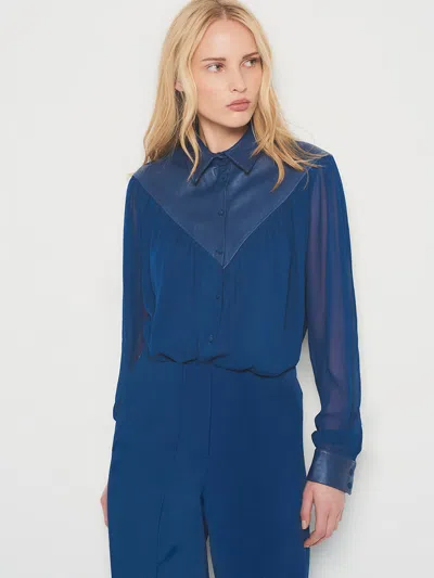 As By Df Jenna Button-front Georgette Blouse In Blue
