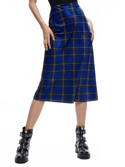 Alice And Olivia Maeve Midi Slip Skirt In Schoolgirl Plaid Sapphire In Blue