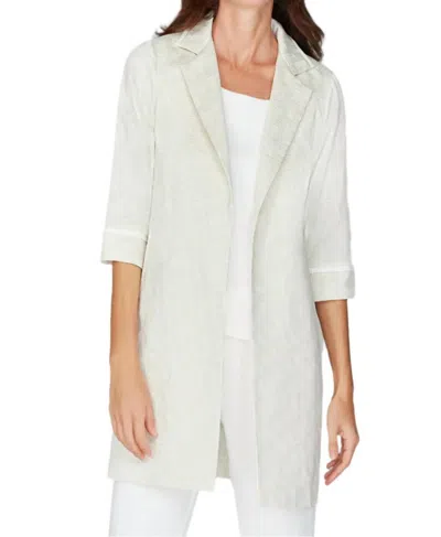Emmelle Basket Weave Jacquard Long Blazer In Beige In White