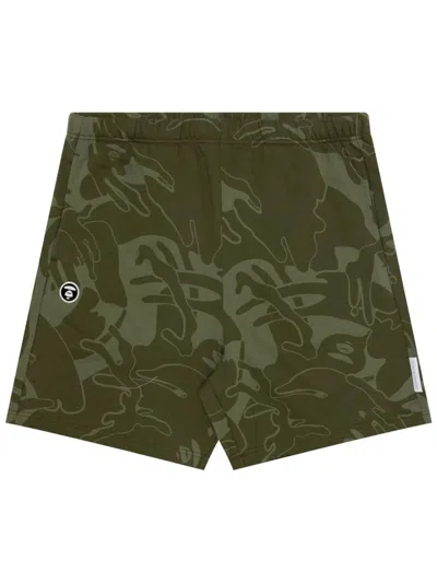 Aape Men's Moonface Camo Sweat Shorts In Green In Green
