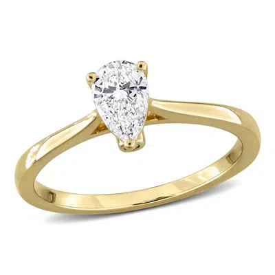 Mimi & Max 1/2ct Tw Pear-shape Lab-grown Diamond Solitaire Engagement Ring With Side Accents In Sterling Silver In Gold