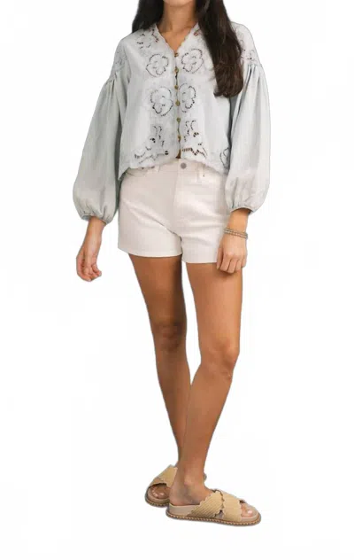 Aaron & Amber Embroidery Sleeve Top In Denim In Multi