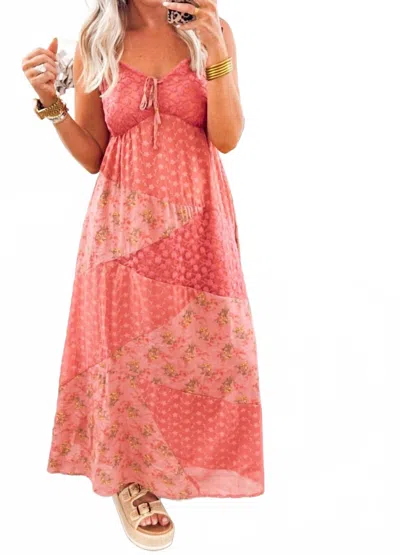 Davi & Dani Suellen's Embroidery Midi Dress In Floral Print In Orange