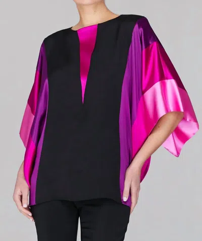 Emmelle Silk Tunic With Contrast Satin Bands In Orchid Multi In Black