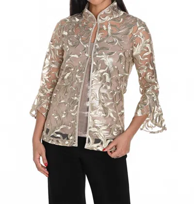 Frank Lyman Floral Embroidered Bell Sleeve Jacket In Gold In Gold