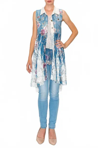 Origami Floral Sueded Lace Vest In Blue In Blue