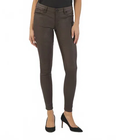 Kut From The Kloth Mia Mid Rise Slim Fit Coated Skinny Jeans In Chocolate In Brown