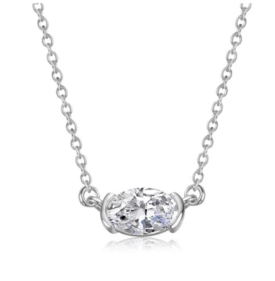 Stella Valentino Sterling Silver White Gold Plated With Lab Created Moissanite East-west Oval Solitaire Necklace In Gray