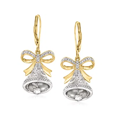 Ross-simons Two-tone Sterling Silver Bell Drop Earrings With Diamond Accents In Gold