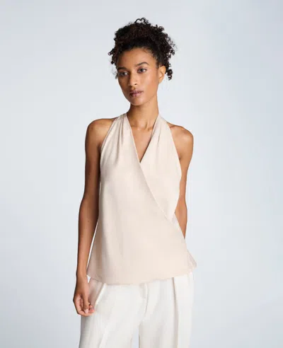 Kenneth Cole Satin Crossover Halter Blouse In Neutral