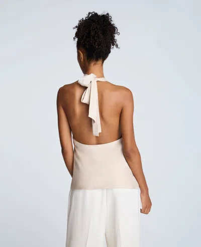 Kenneth Cole Satin Crossover Halter Blouse In Neutral