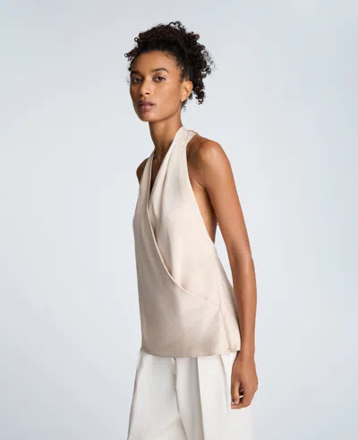 Kenneth Cole Satin Crossover Halter Blouse In Neutral
