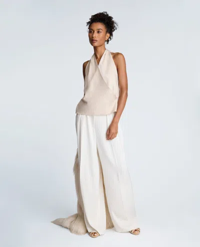 Kenneth Cole Satin Crossover Halter Blouse In Neutral