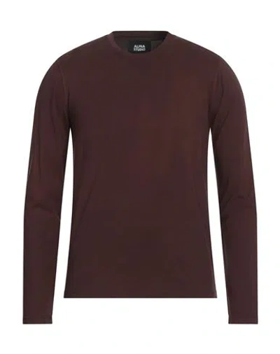 Alpha Studio Man T-shirt Dark Brown Size 40 Cotton, Elastane In Brown