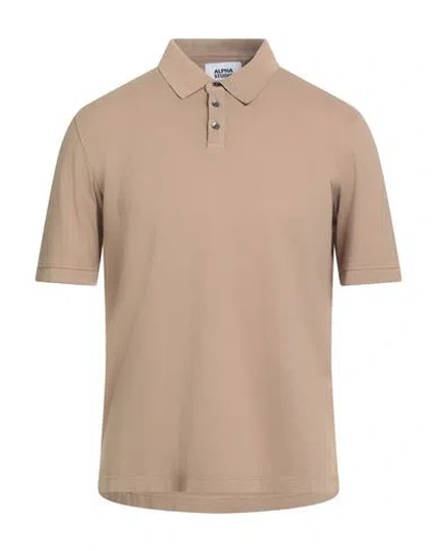 Alpha Studio Man Polo Shirt Khaki Size 42 Cotton, Elastane In Neutral
