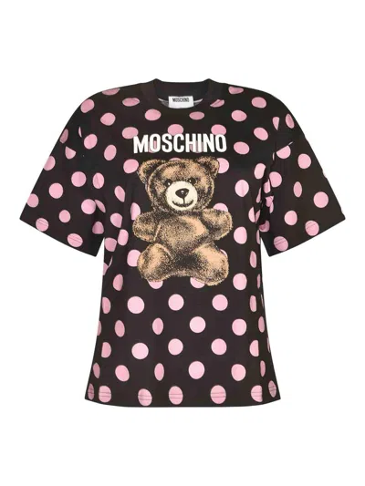 Moschino Graphic Polka Dot Crew Neck Top In Pink
