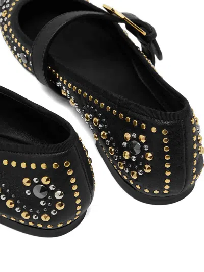Versace Black Ballerinas With Studs Application And Buckle Closure In Leather Woman In Black