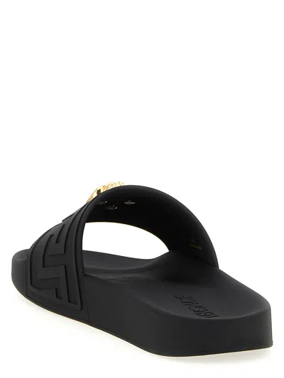 Versace Black Sandals With Medusa Plaque On The Front In Tech Fabric Man In Black
