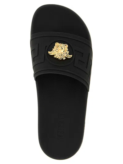Versace Black Sandals With Medusa Plaque On The Front In Tech Fabric Man In Black
