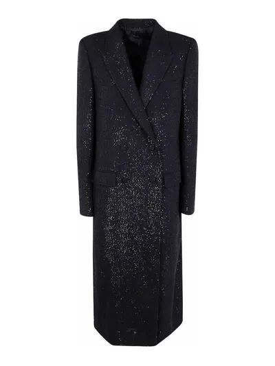 Tom Ford Sequined Wool Blend Crepe Double Breasted Coat In Black