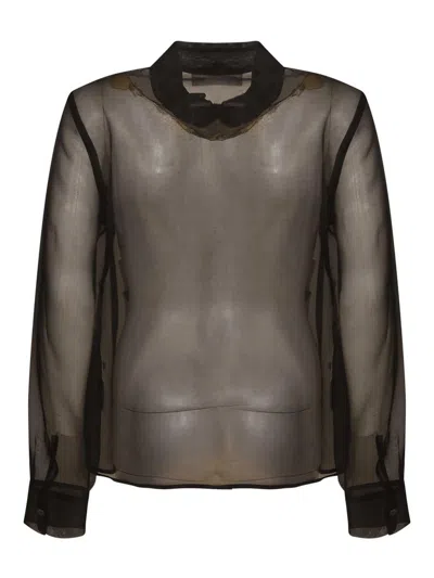 P.a.r.o.s.h Silk Sheer Shirt With Ruffled Front In Brown