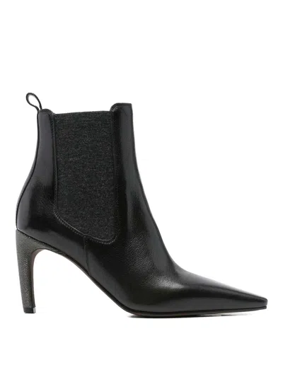 Brunello Cucinelli Leather Stiletto Heel Ankle Boots In Black
